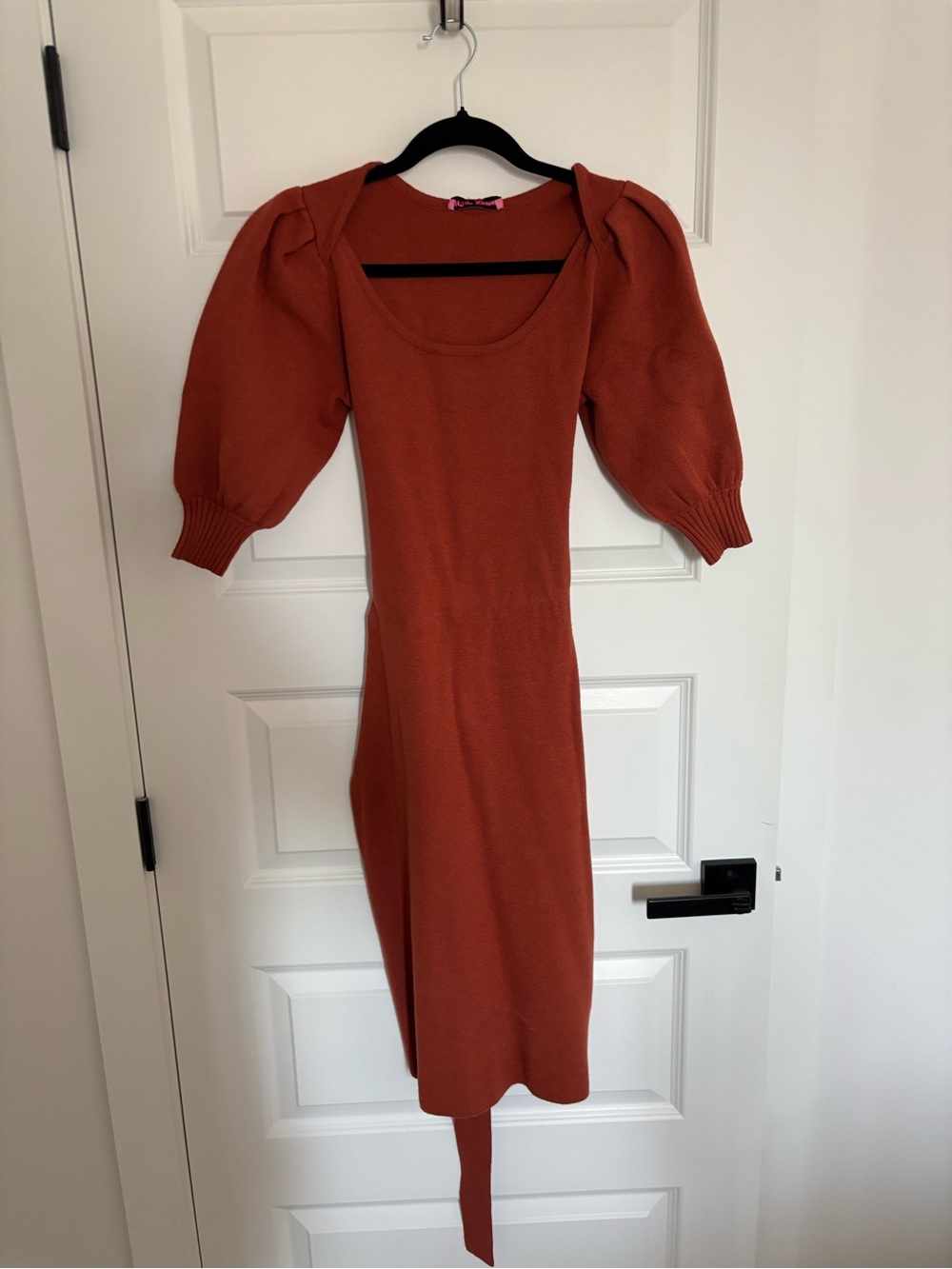 Betsey Johnson Rust Orange Puff-Sleeve Midi Sweater Dress